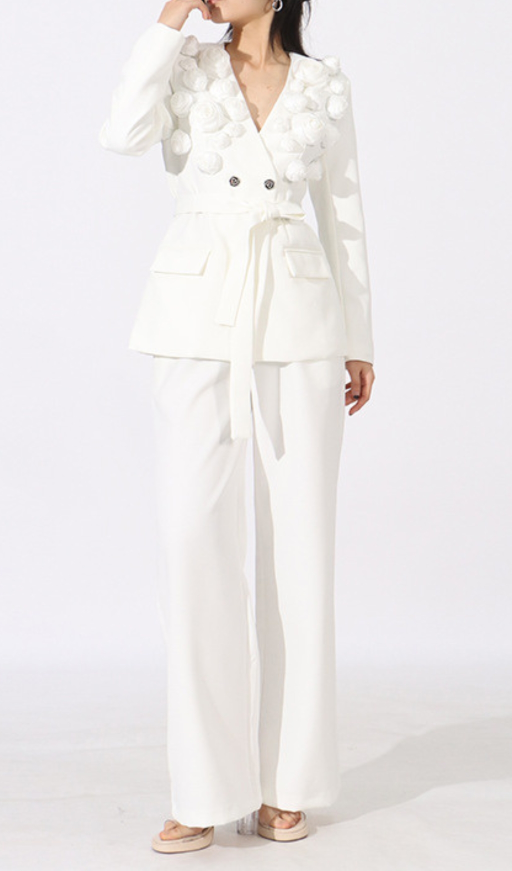 TRENDING WHITE FLORAL BLAZER SET - OWNCI TRENDING WHITE FLORAL BLAZER SET - OWNCI