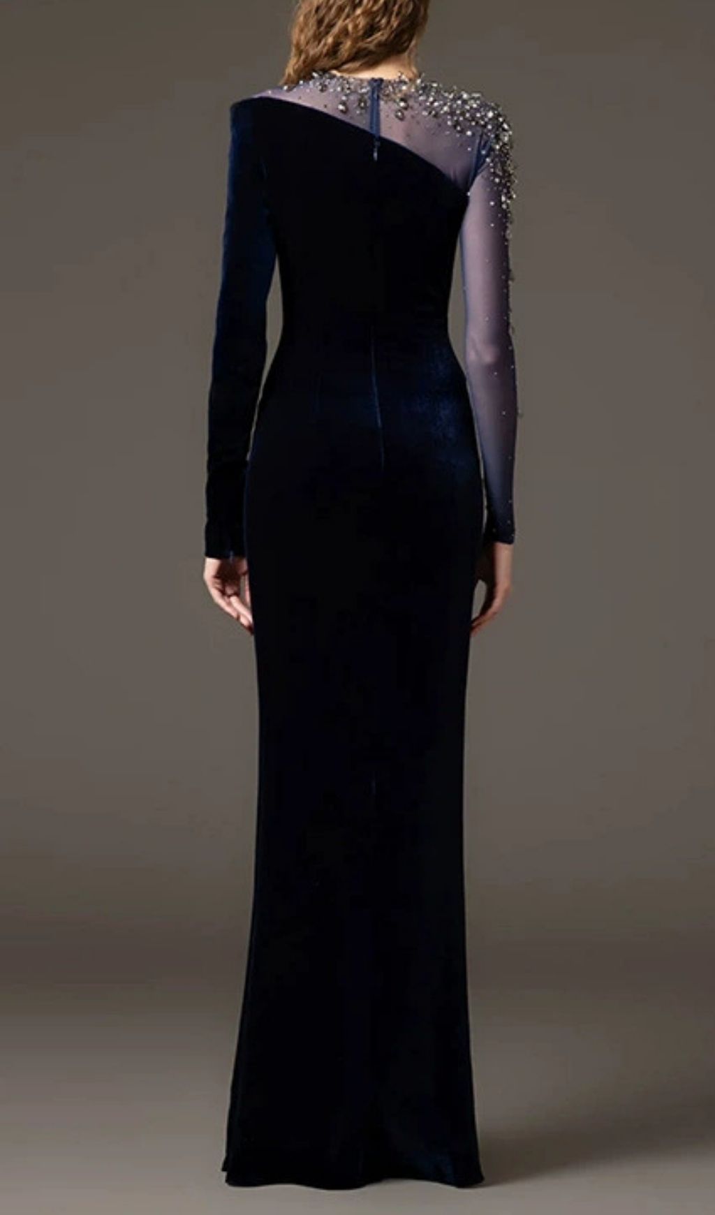 Fashionslee Women Hyalina Velvet Mesh Diamond Maxi Dress