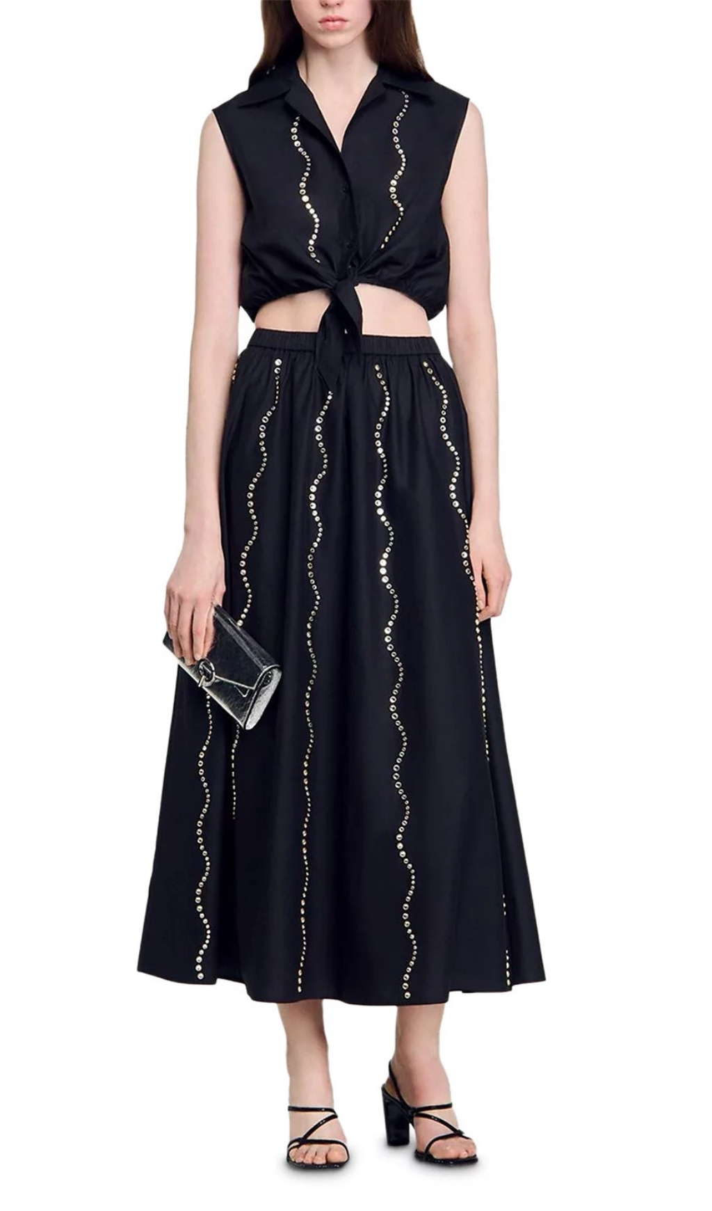 Fashionslee Women Rhinestone Maxi Skirt