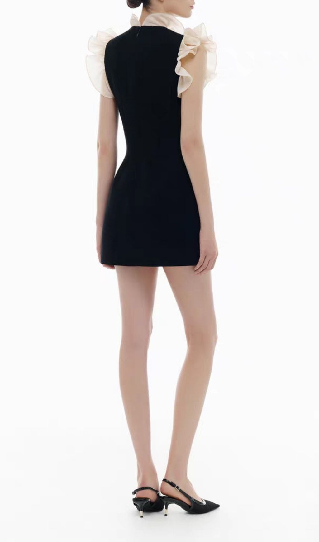 Fashionslee Women Kira Black V-neck Ruffle Mini Dress