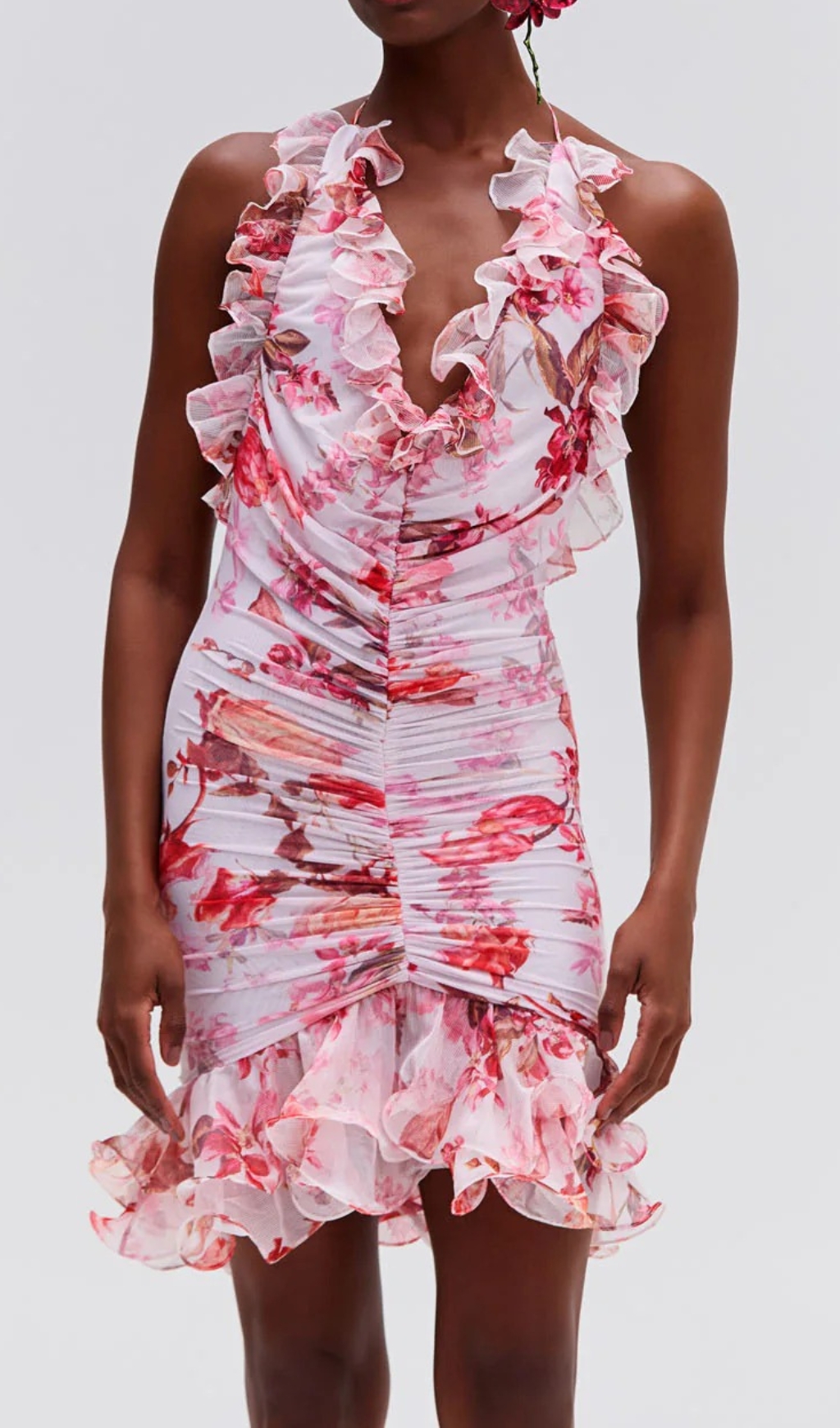 Fashionslee Women Floral Haze Stretch Tulle Sleeveless Mini Dress