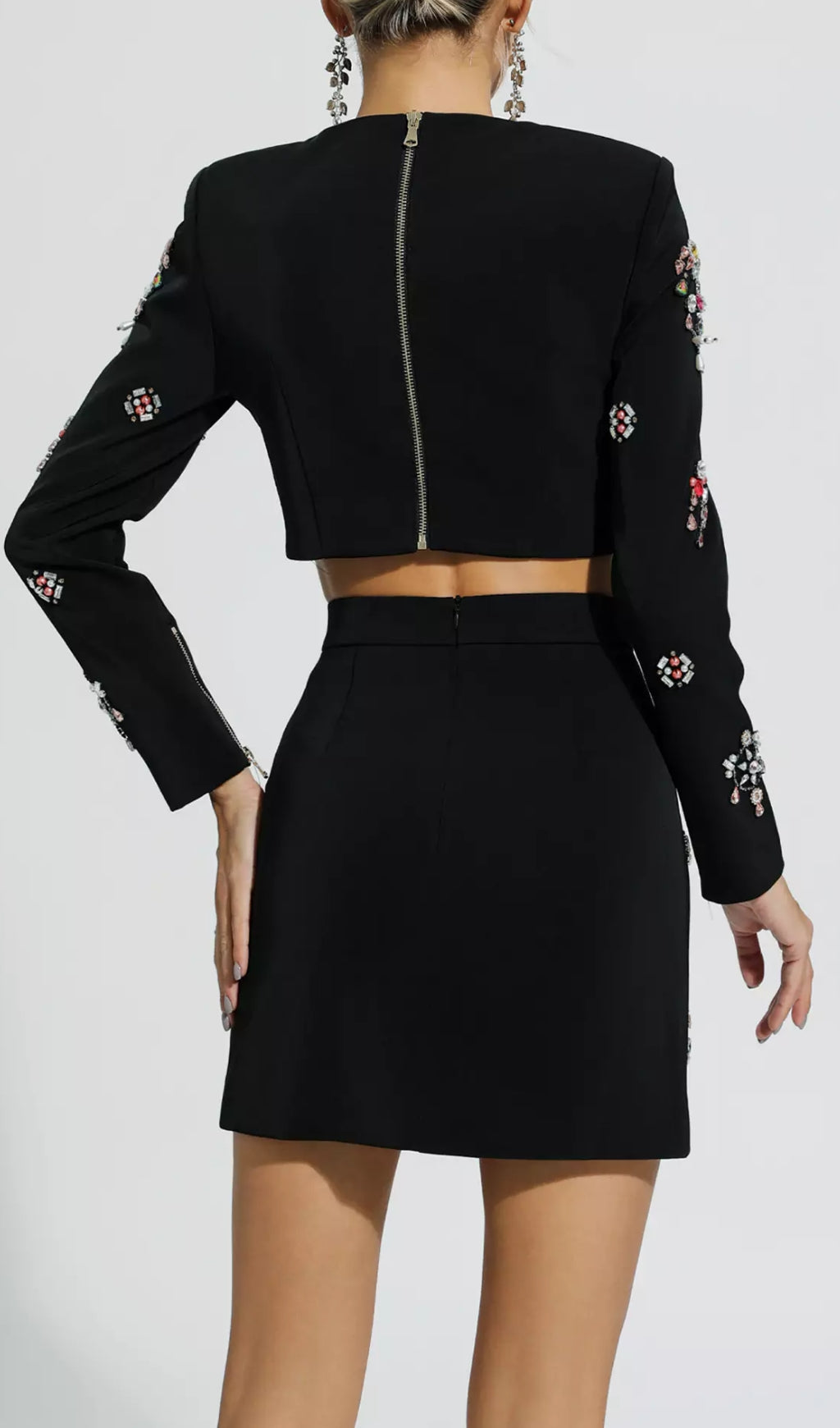 629752ae8d14a7677dd820cc89d2b1f0.jpeg Fashionslee Women Austine Black Rhinestone Embellished Skirt Set