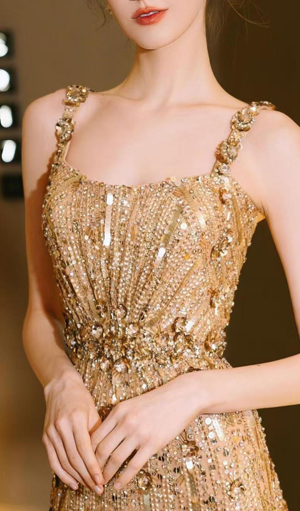 Fashionslee Women Kristin Gold Strappy Embellished Maxi Dress
