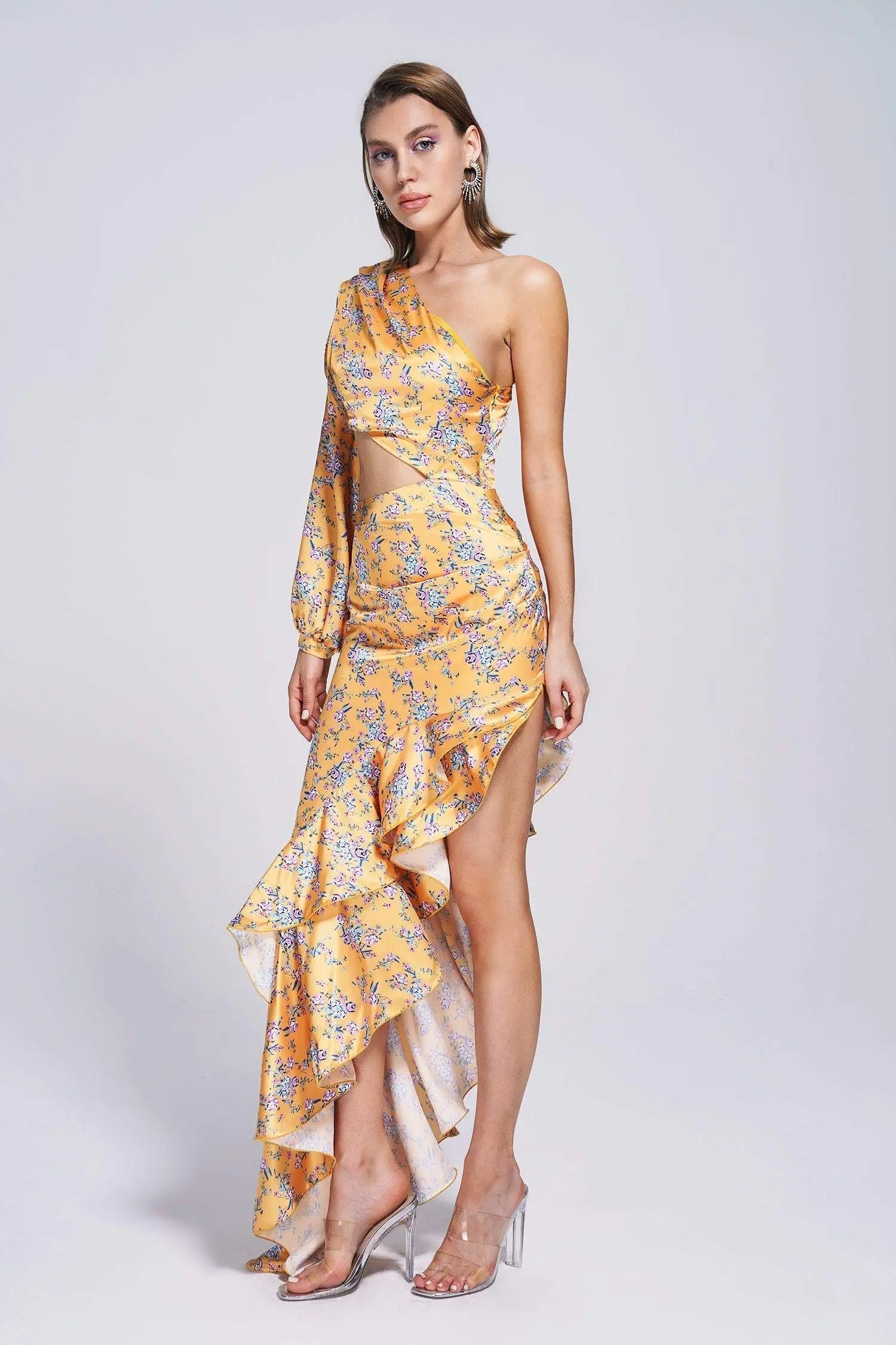 VINTAGE FLORAL ONE SHOULDER MAXI DRESS - OWNCI VINTAGE FLORAL ONE SHOULDER MAXI DRESS - OWNCI