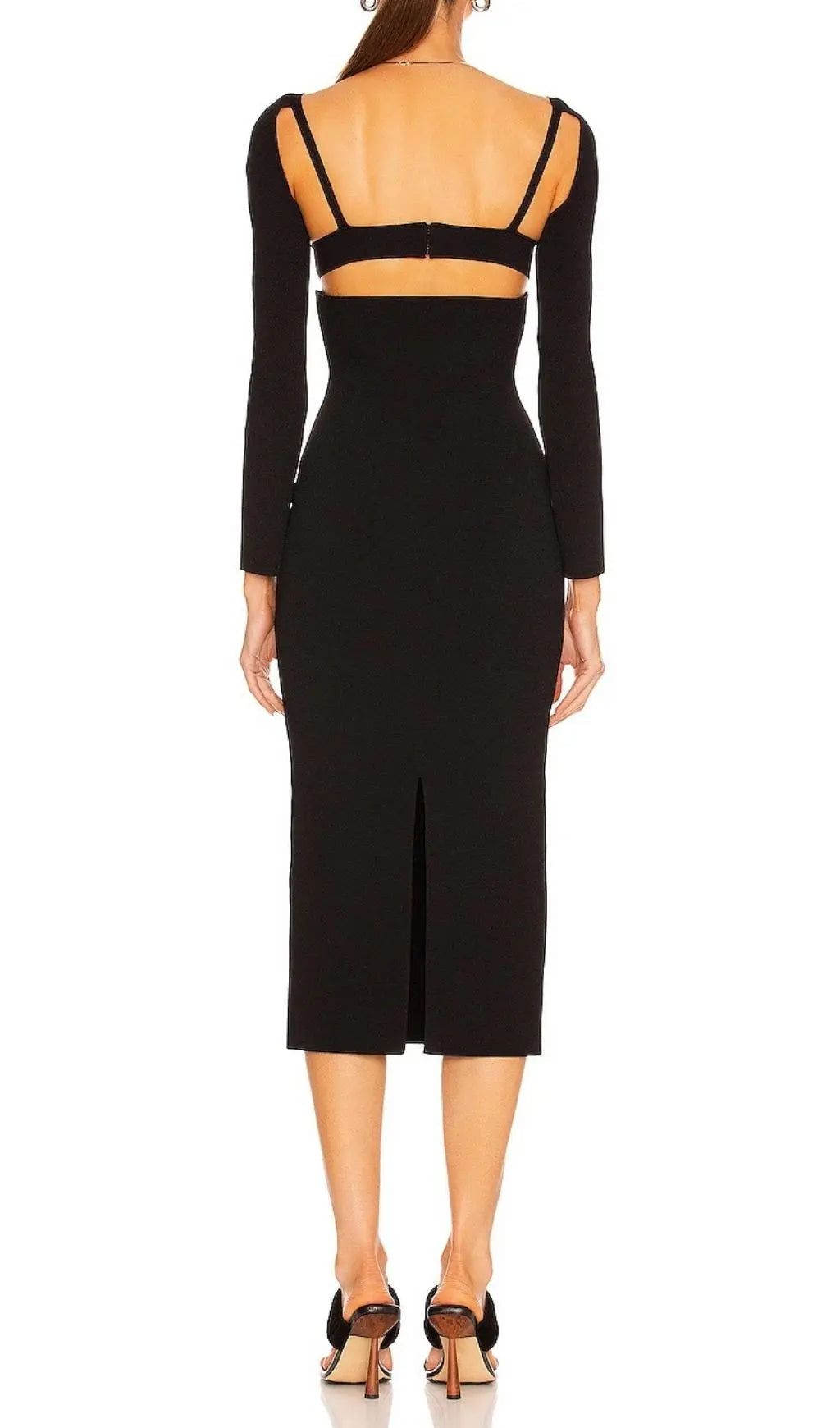 Fashionslee Women Black Hollow Out Midi Bandage Dress