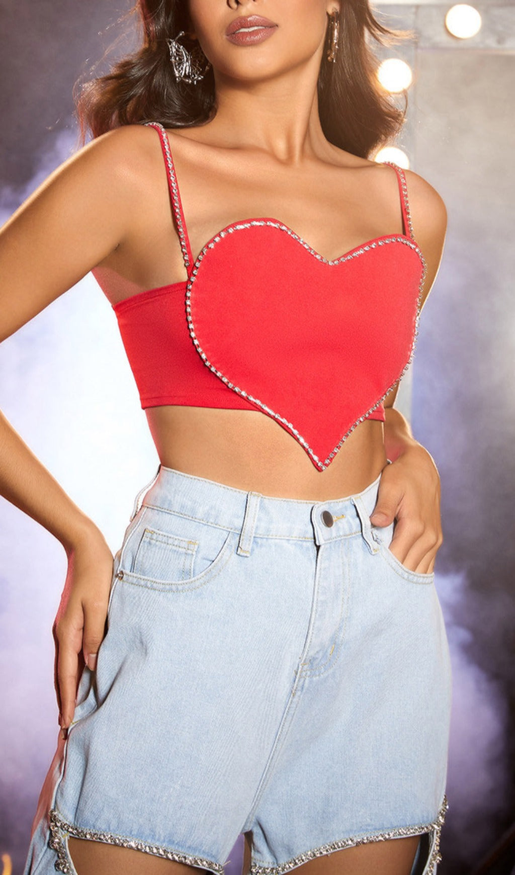 TRENDING EMBELLISHED HEART CROP TOP - OWNCI