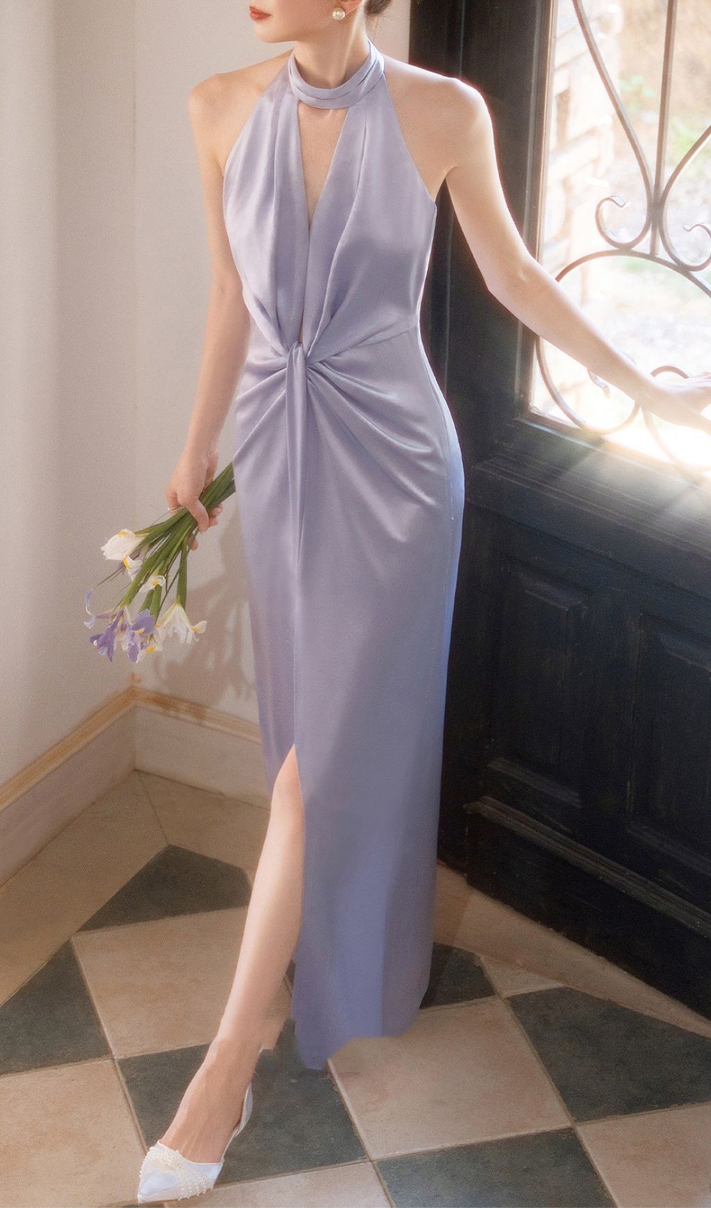 62f60fa560a2642fb33df35a21805c57.jpg Fashionslee Women Karima Purple Halter Ruched Maxi Dress