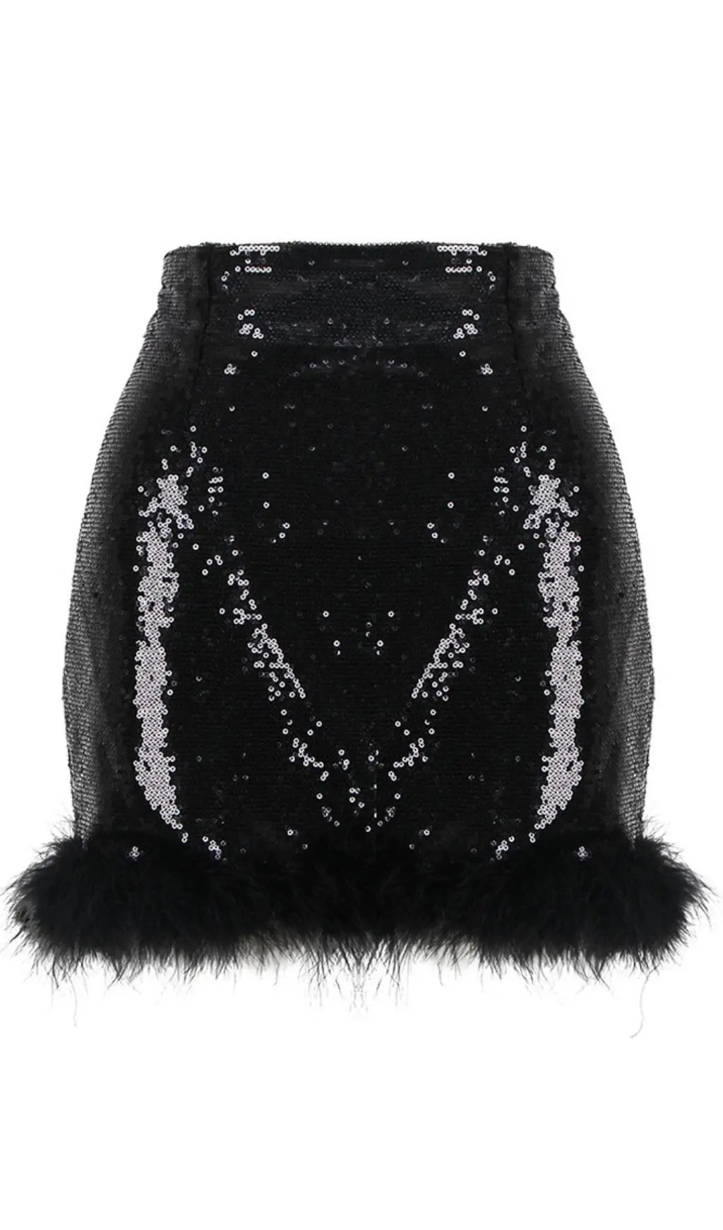 63221eefede1312cbe292b671d1ed2fd.jpeg Fashionslee Women Sequin Feather Mini Skirt