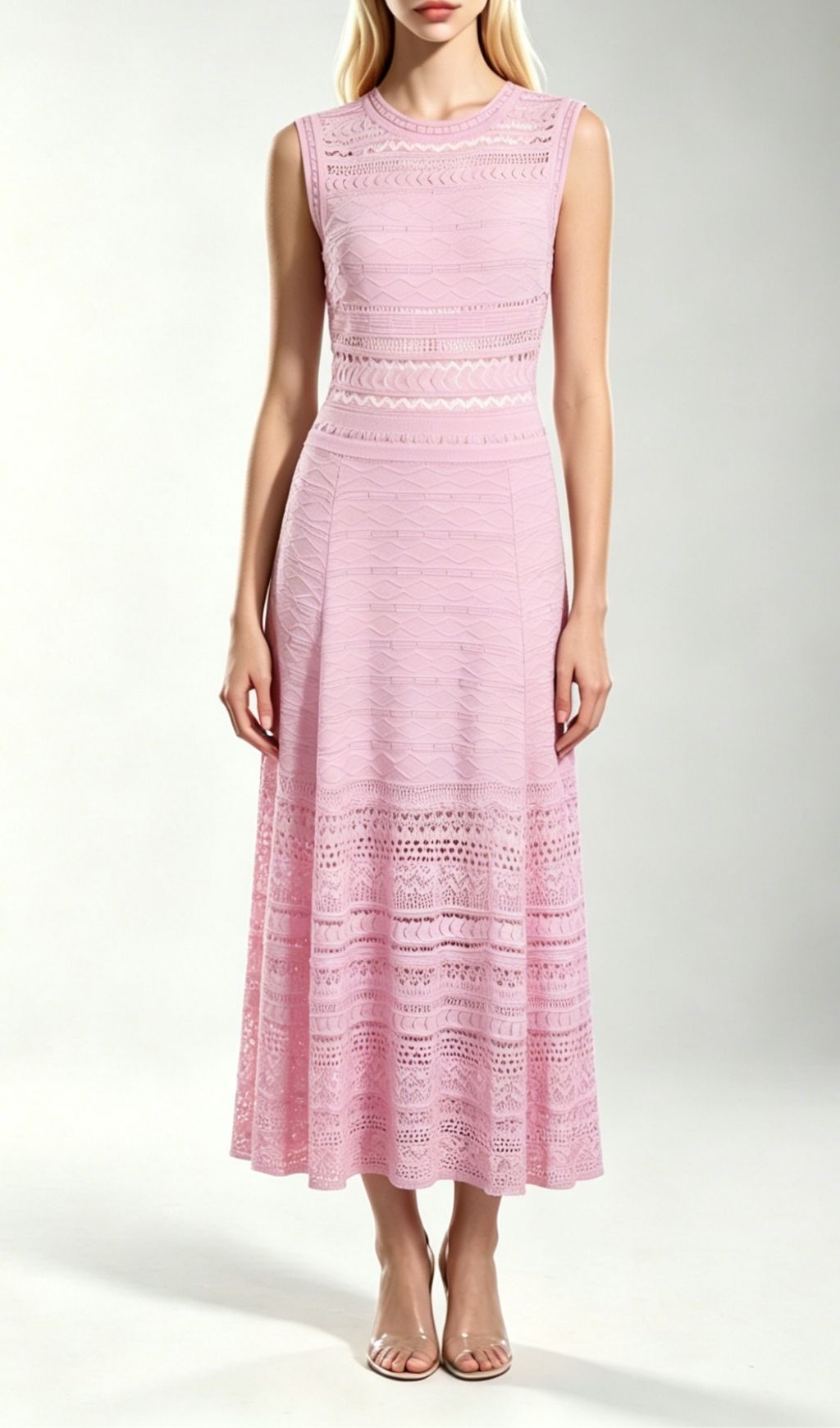 Fashionslee Women Kiana Pink Sleeveless Knit Midi Dress