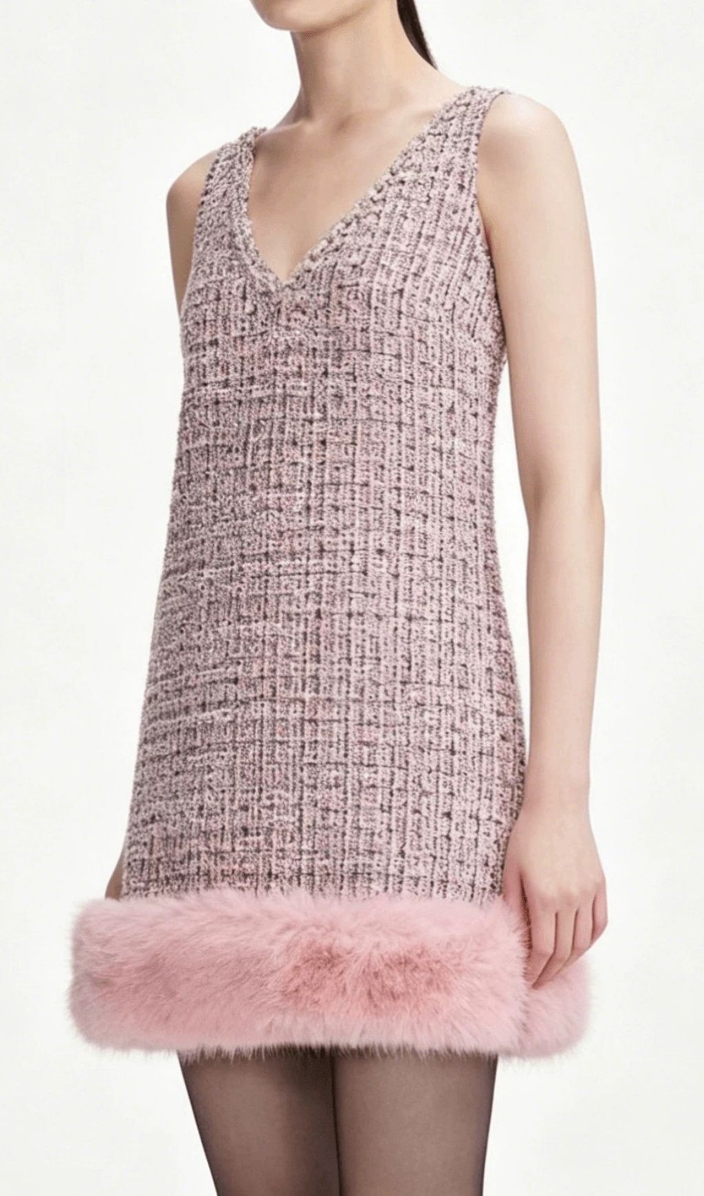 63512e7ecd78af8950949f71ac5bcafb.jpg Fashionslee Women Kiffany Pink V-Neck Fluffy Hem Mini Dress