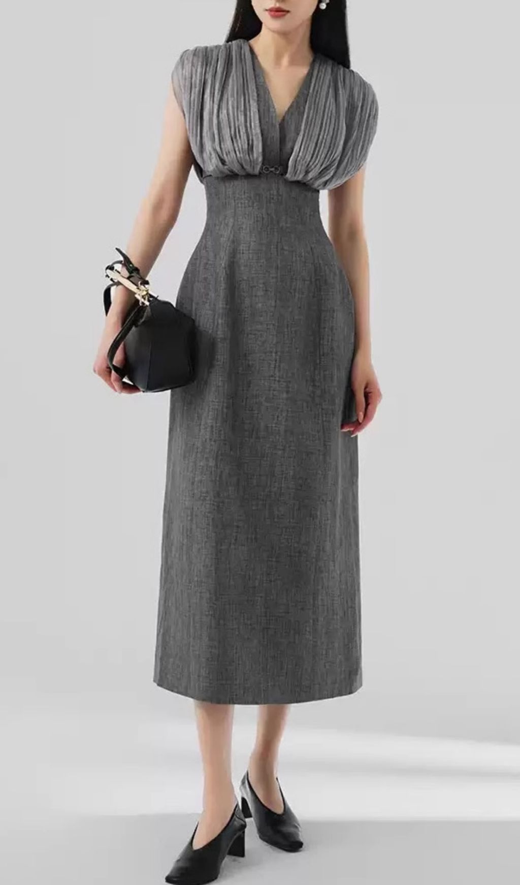 6351978128c46d0a2cb8ba08475a4318.jpg Fashionslee Women Galina Grey V-Neck Midi Dress