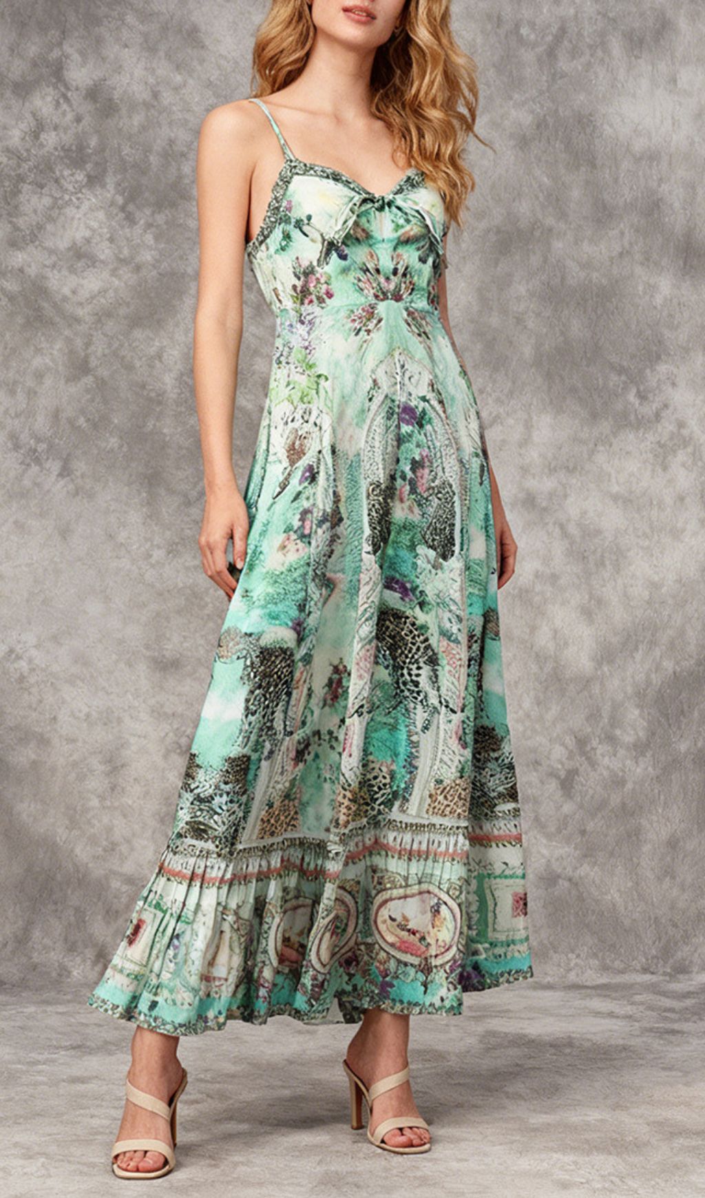 636987038d67e52dc3b1c9f439e9a731.jpg Fashionslee Women Juda Green Strappy Printed Maxi Dress