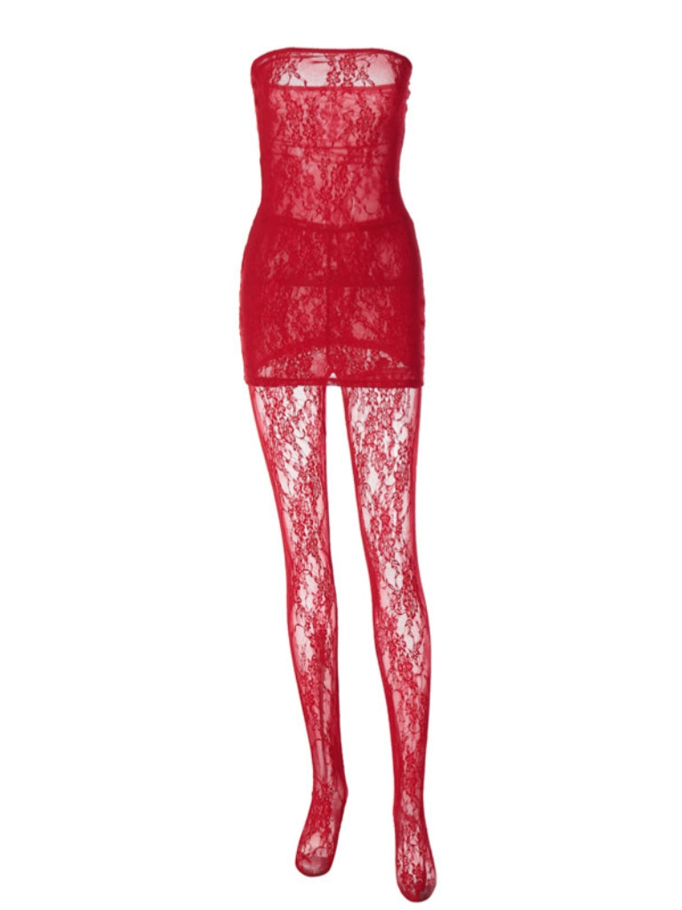 637dd7549e79e473a8fcfcce676c163c.jpeg Fashionslee Women Strapless Lace Mini Dress In Red