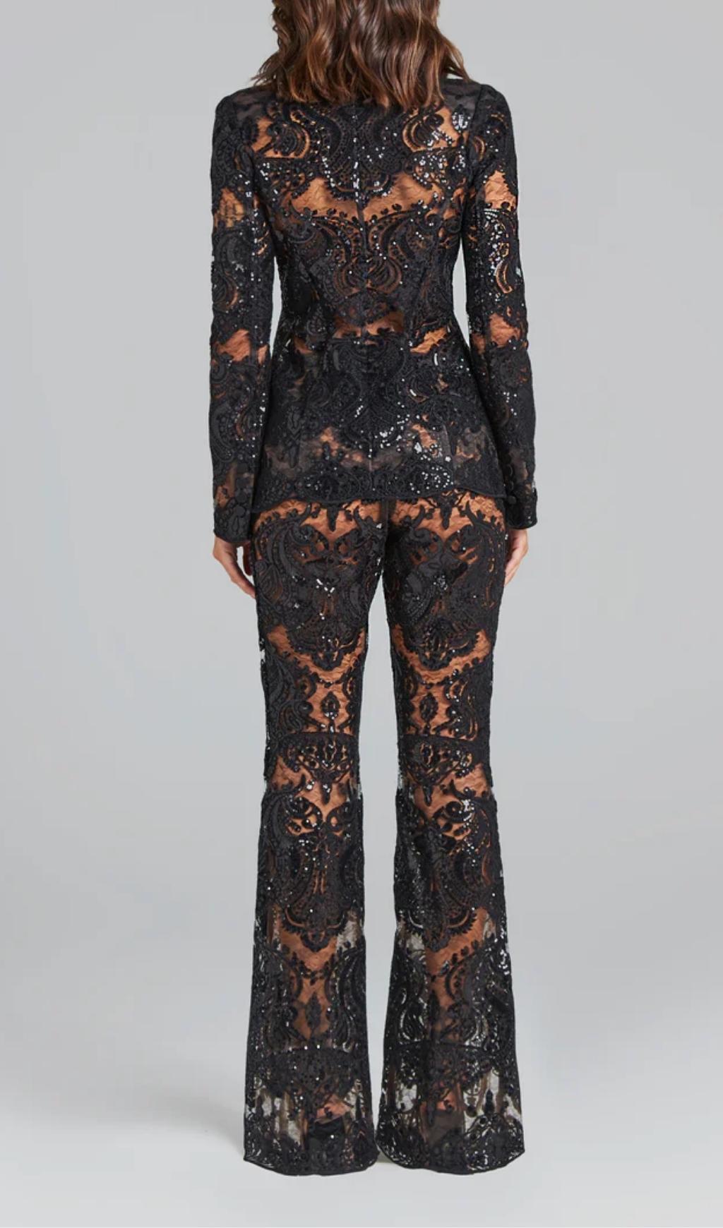 Fashionslee Women Black Lace Blazer And Pants