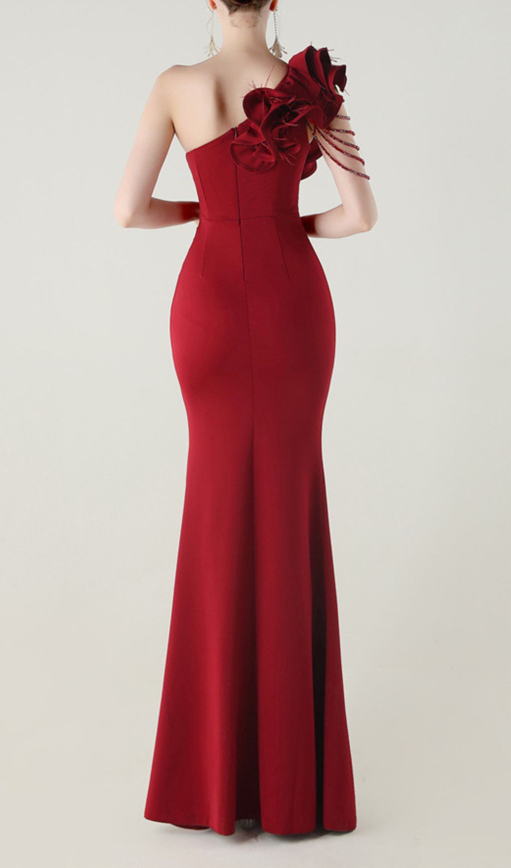 Fashionslee Women Ijlal Red One-Shoulder Ruffle Maxi Dress