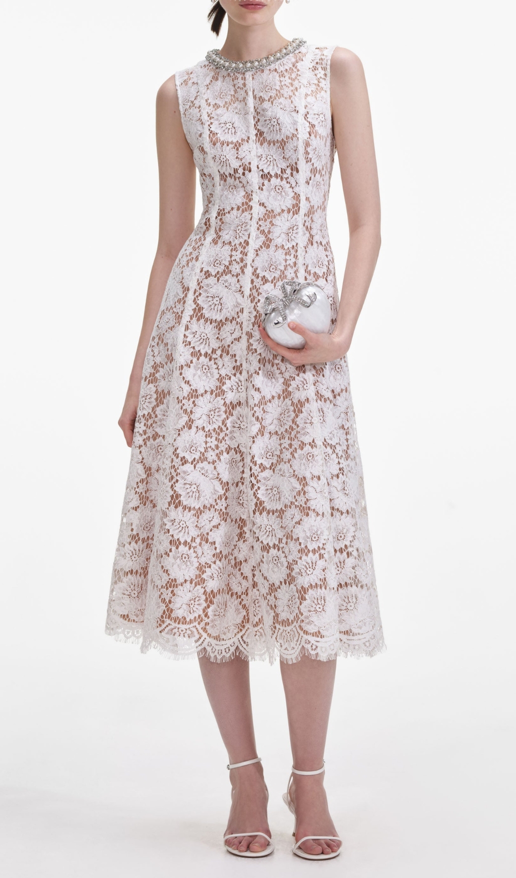 Fashionslee Women Fine Lace Pearl Midi Dress