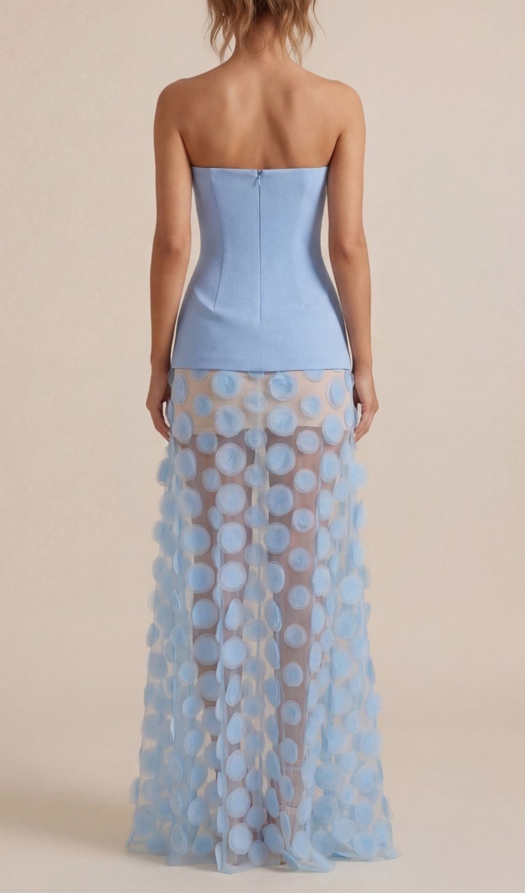 Fashionslee Women Keala Blue Strapless Mesh Maxi Dress