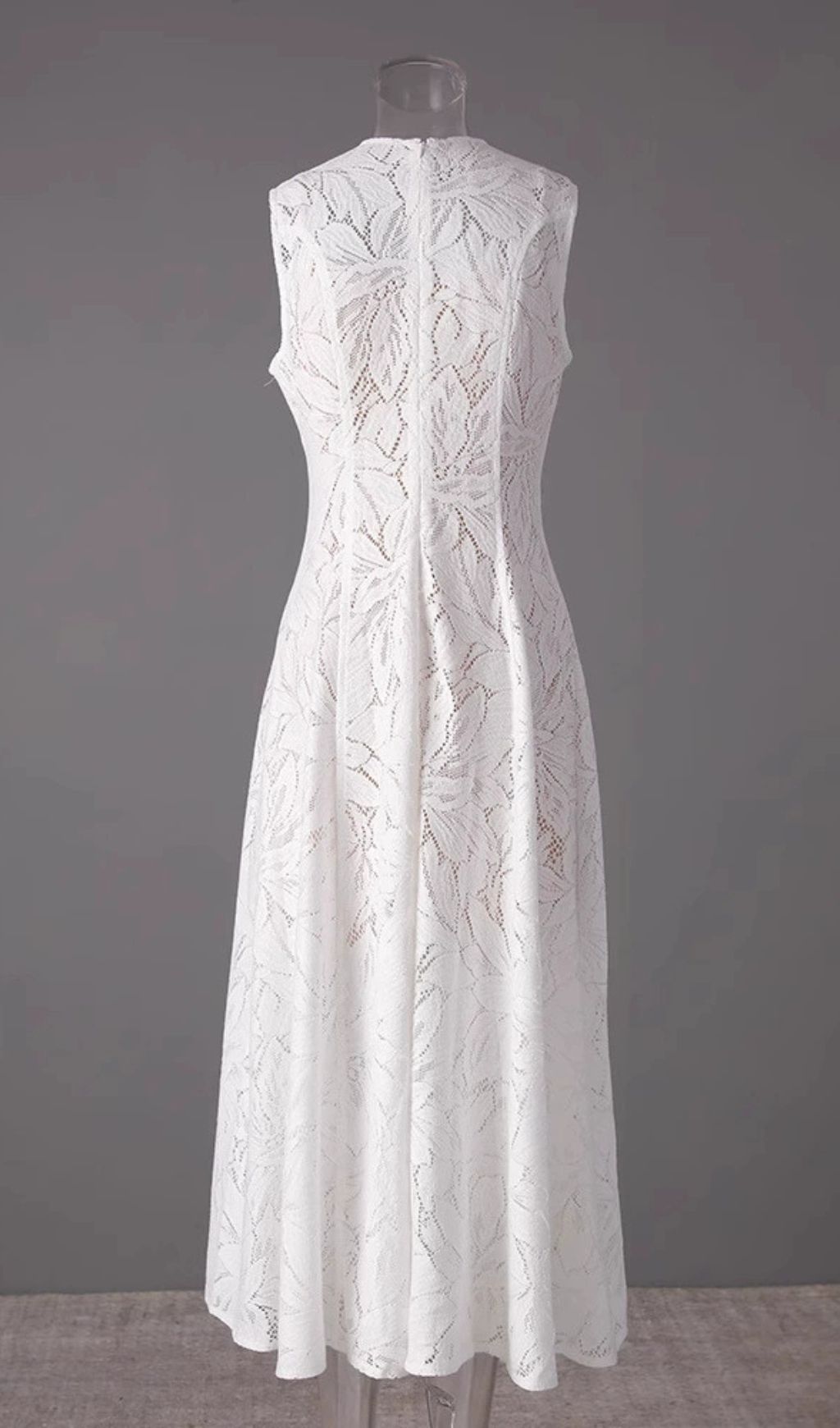 Fashionslee Women Flo White Leaves Lace Embroidery Maxi Dress