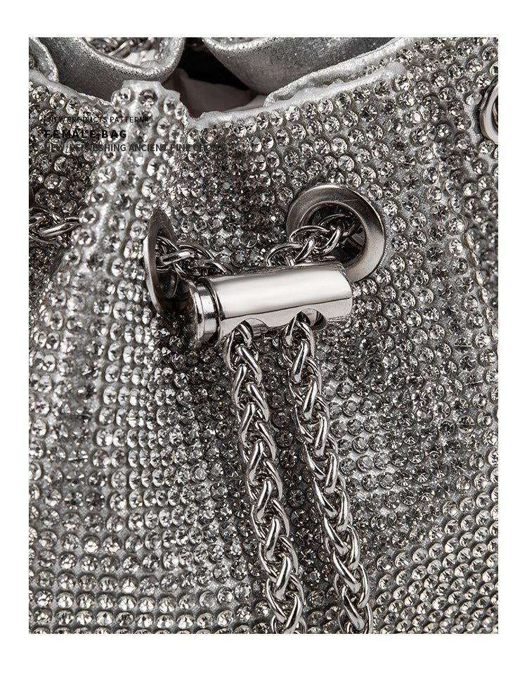 GLAM CRYSTAL BUCKET BAG IN SILVER - OWNCI