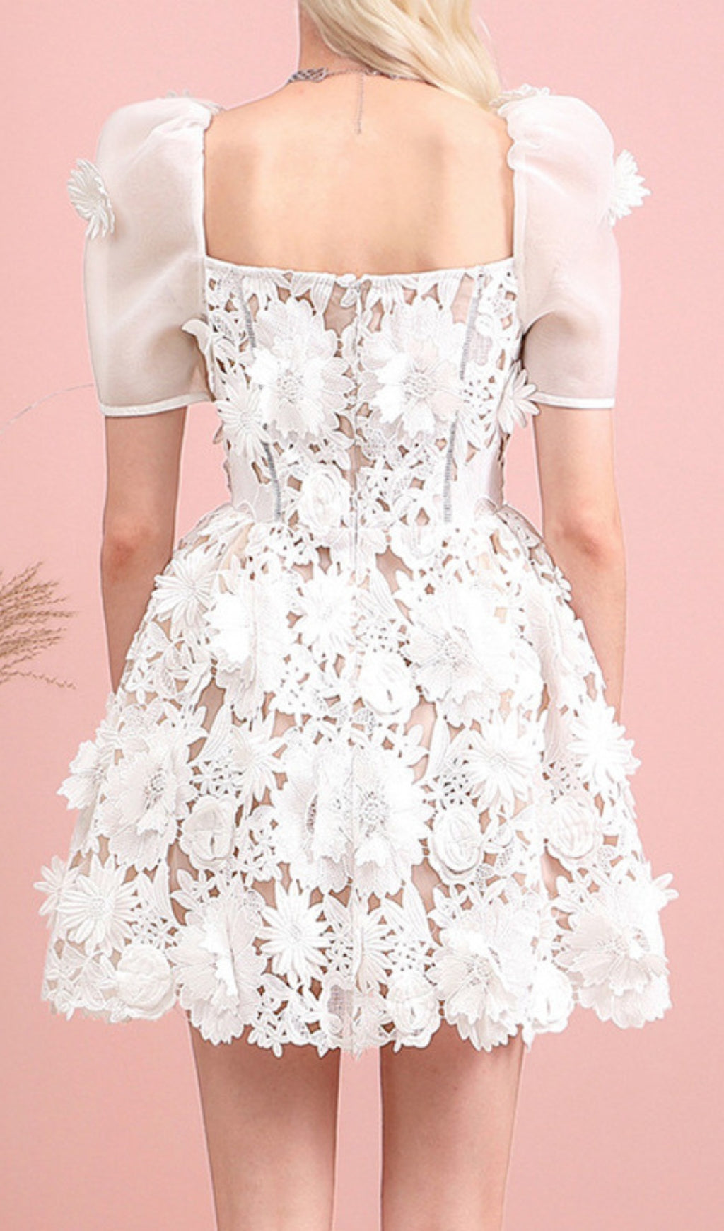 Fashionslee Women Lace Panel Design Mini Dress White
