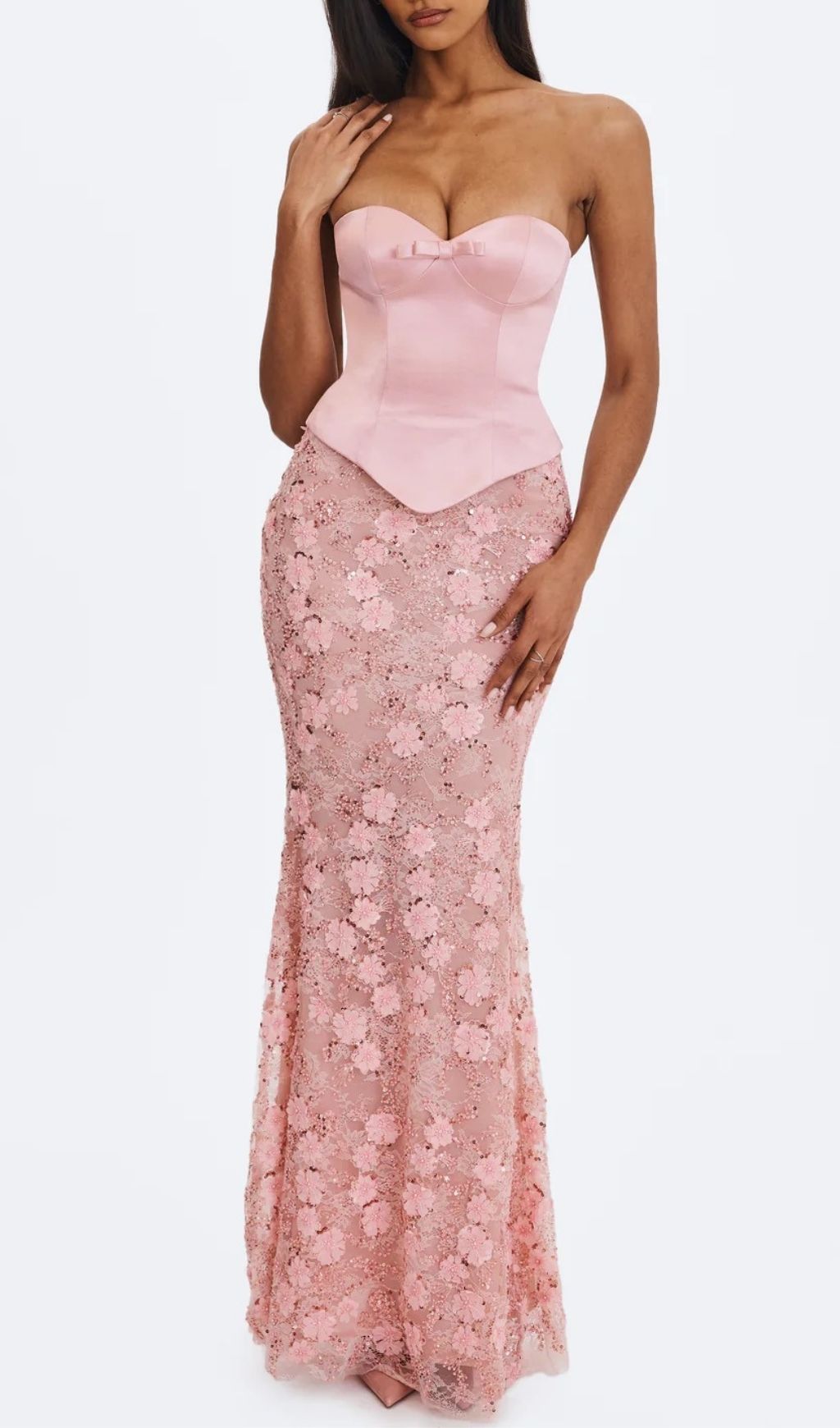 Fashionslee Women Kerith Pink Strapless Flower Maxi Dress