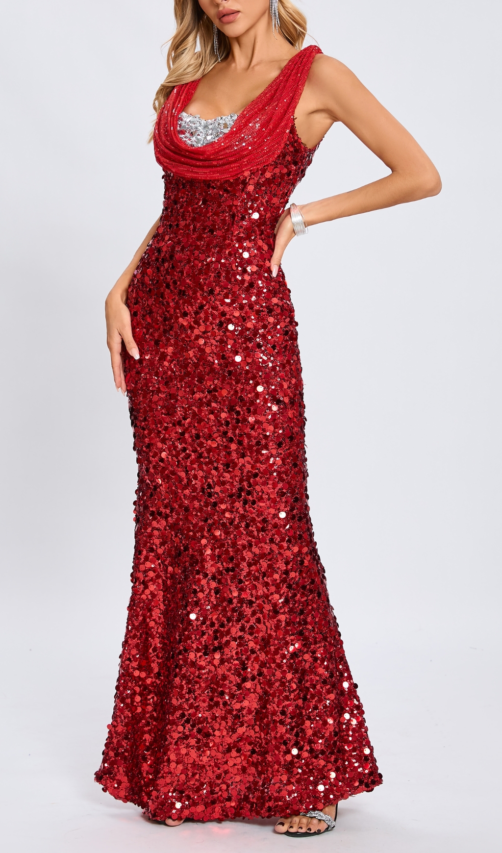 647c7e63dcd1e3d96618b2c8b4eab9f0.jpg Fashionslee Women Casi Red Sequin Maxi Dress