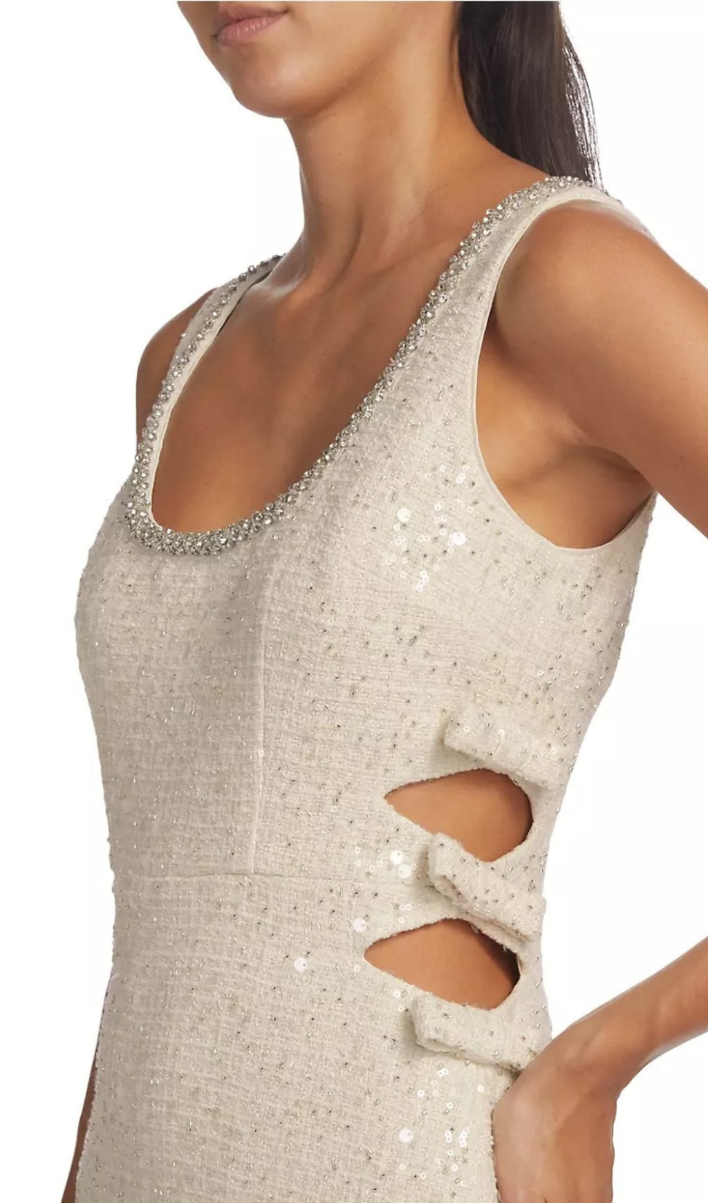 TRENDING IVORY BOUCLE CUTOUT MINI DRESS - OWNCI