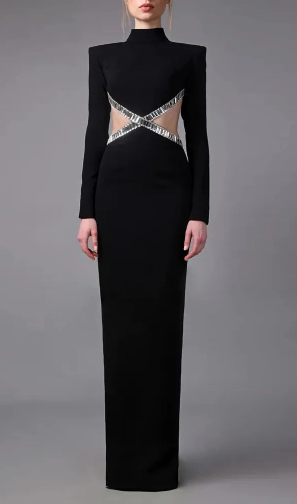 Fashionslee Women Annika Crepe Gown With Crystal Cutouts