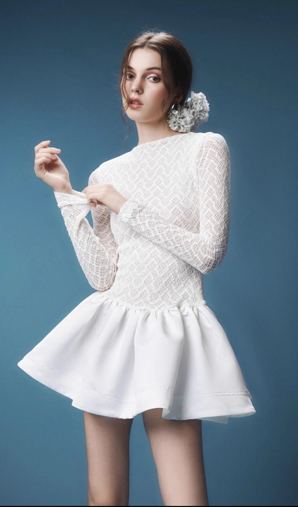 648e409226e31077b67e7ea11a06e0ac.jpg Fashionslee Women Dobie Long Sleeve Lace Mini Dress