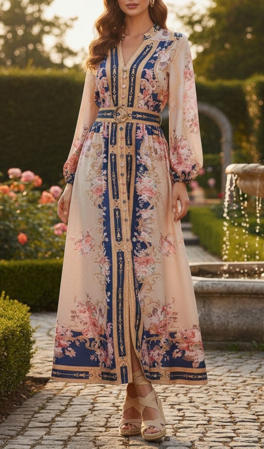 Fashionslee Women Kamillia Navy Floral Long Sleeve Maxi Dress