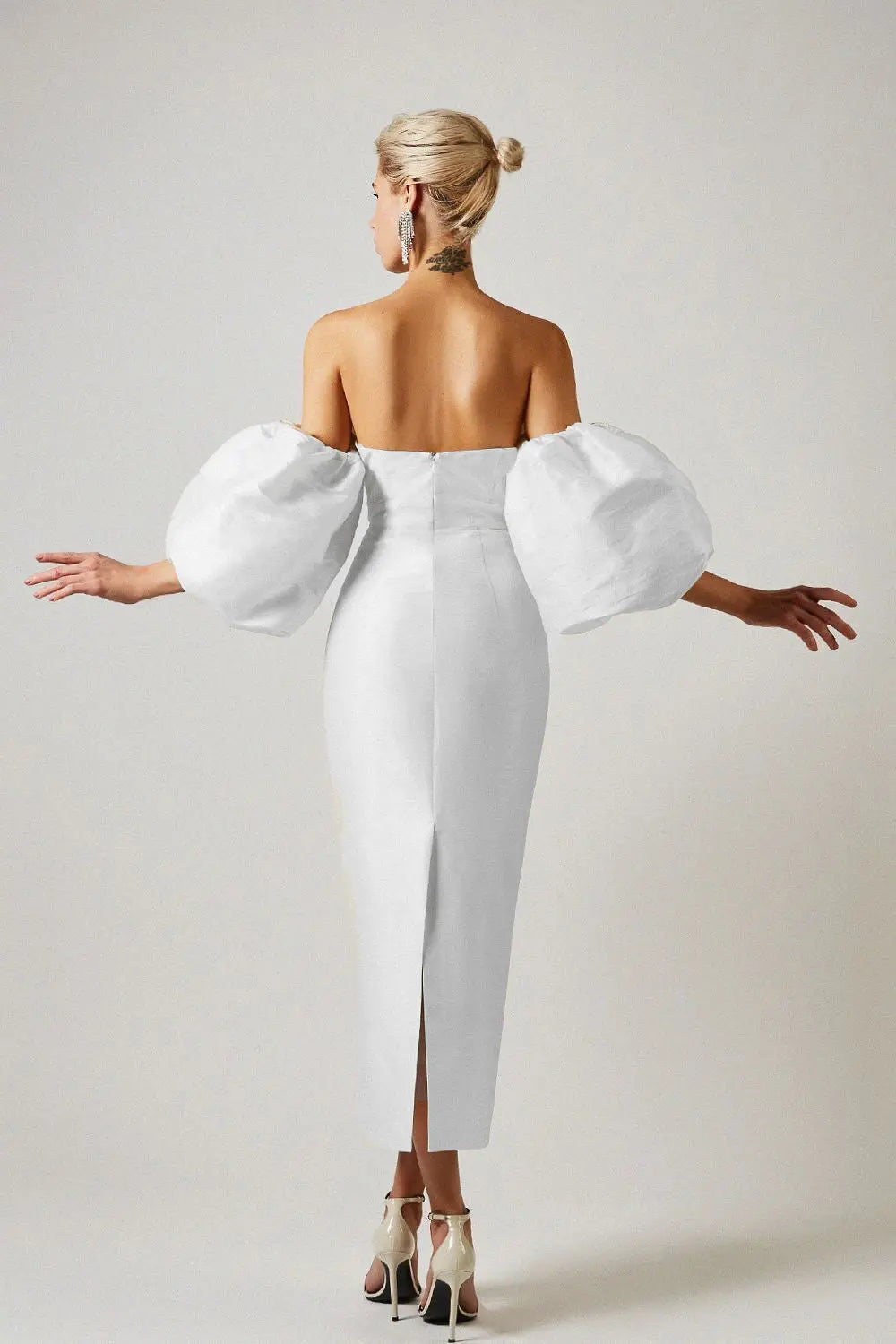 64a4648792154aa25ed2fc8da80f4f63.jpeg Fashionslee Women Off Shoulder Backless Puff Sleeves Midi Dress
