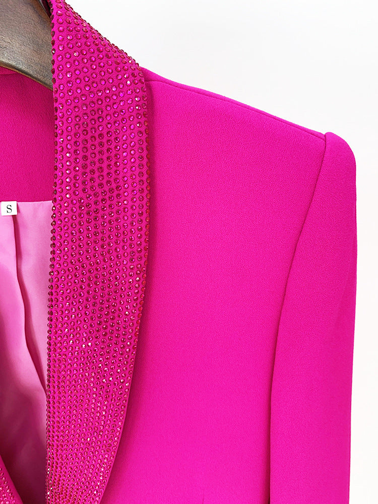 64a6504411427fd744af1bafbc6a1416.jpeg Fashionslee Women Rhinestone Feather Blazer In Pink