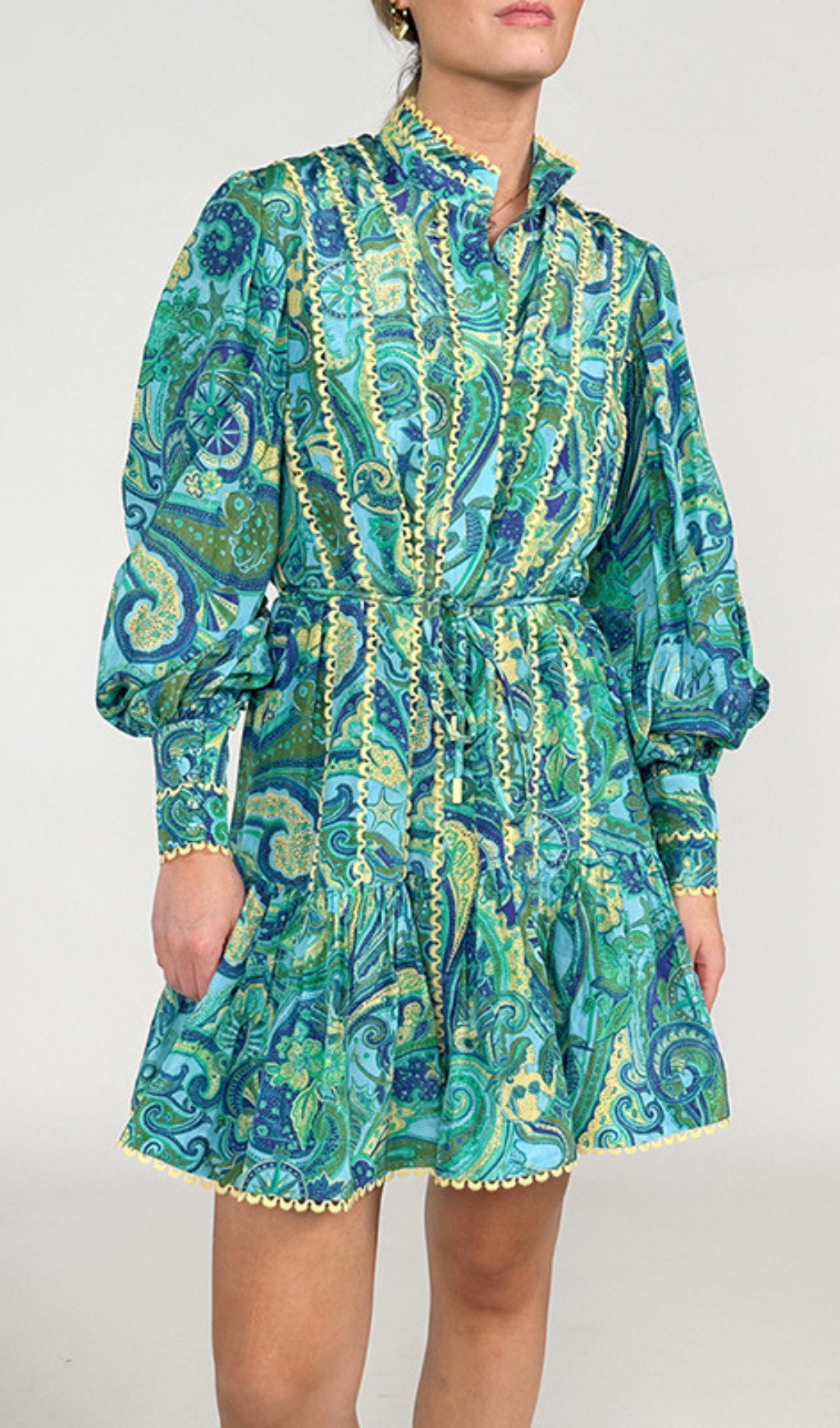 Fashionslee Women Bull Green Printed Long Sleeve Mini Dress