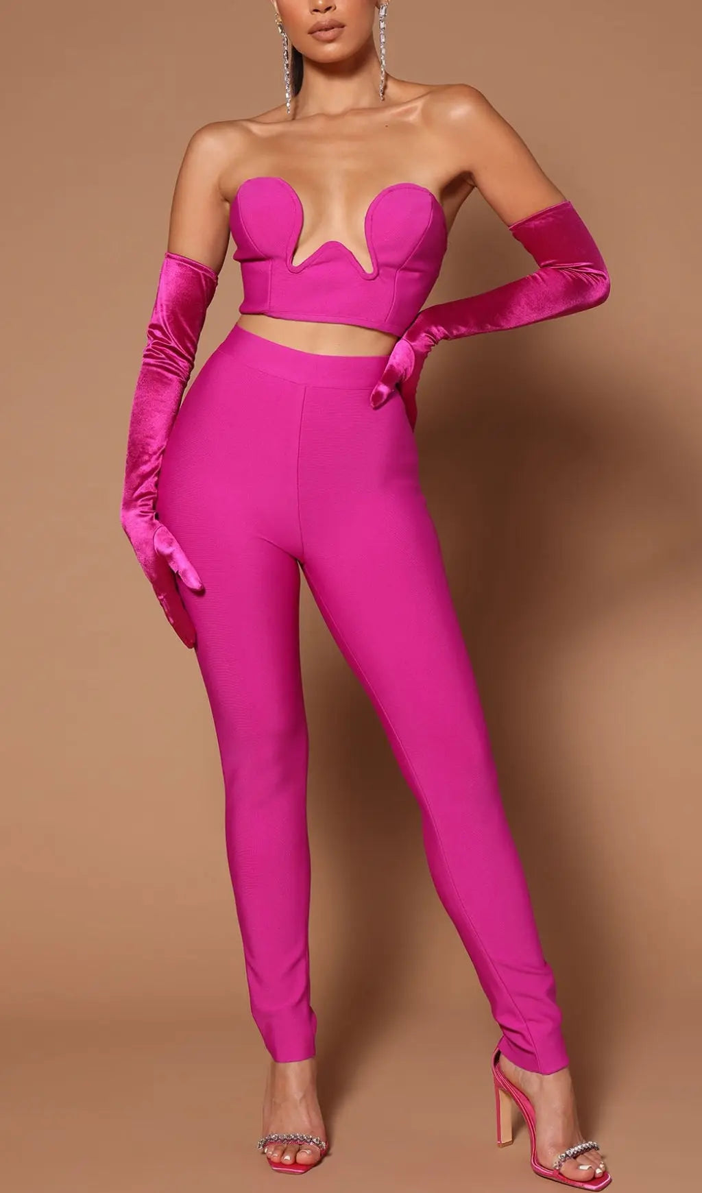 Fashionslee Women Bandage Cutout Three Pieces Suit In Pink