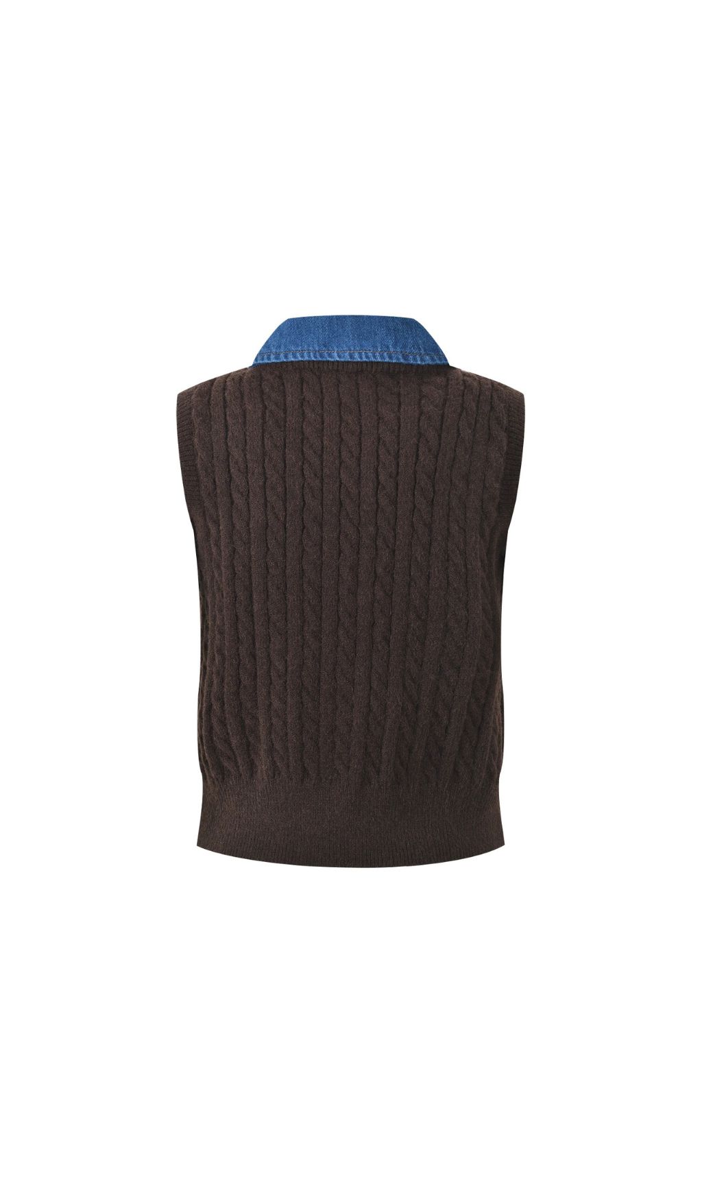 TRENDING CABLE KNIT SWEATER WITH DENIM COLLAR - OWNCI