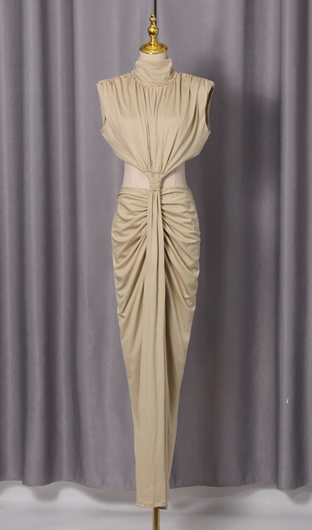 Fashionslee Women Itxaro Khaki Halter Cutout Maxi Dress