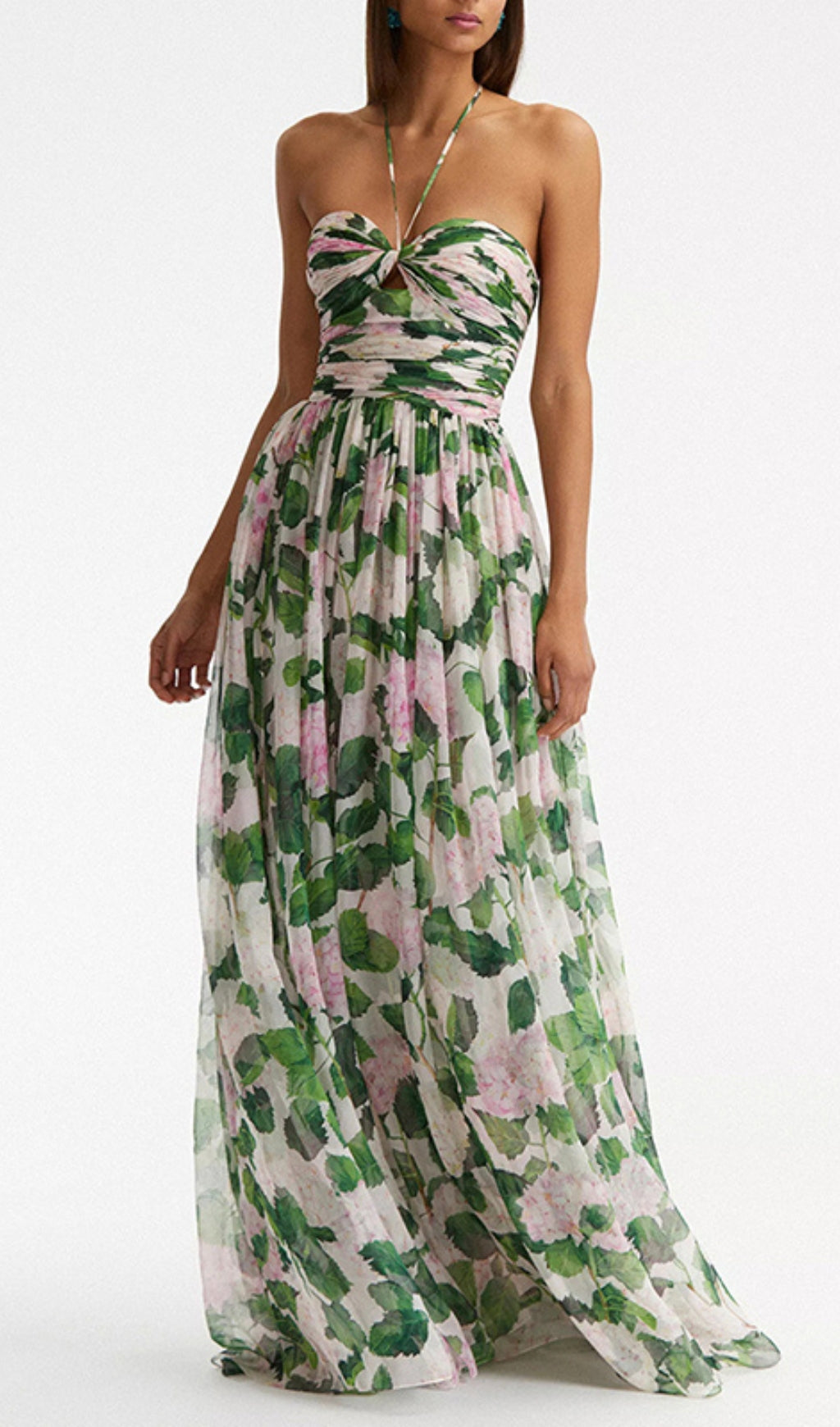 Fashionslee Women Floral Halterneck Maxi Dress In Green