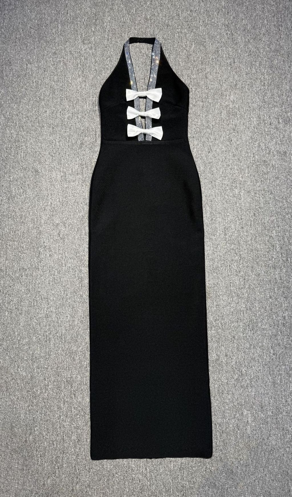 Fashionslee Women Hoffman Black Halter Bow Maxi Bandage Dress