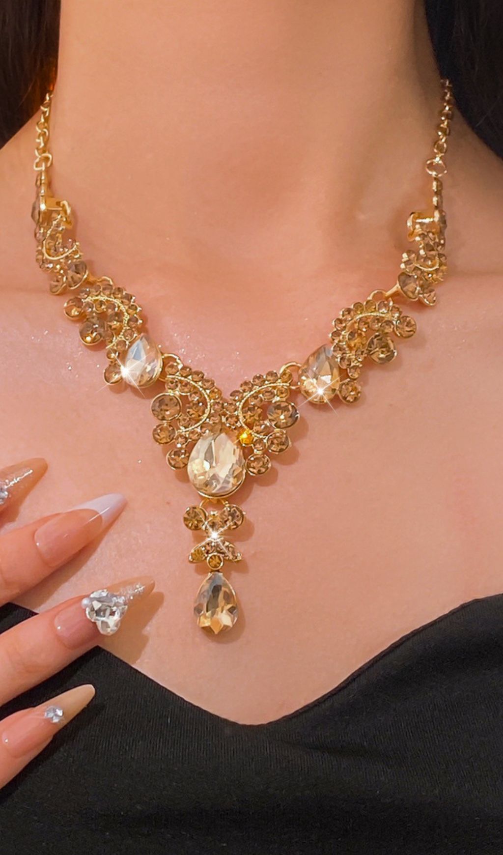 Fashionslee Women Kahlen Champagne Diamante Earrings & Necklace