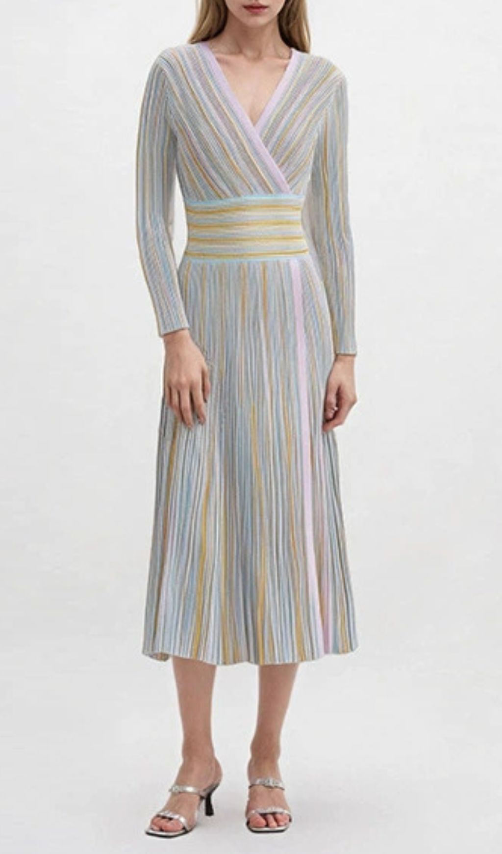 Fashionslee Women Gisela V-Neck Long Sleeve Midi Dress