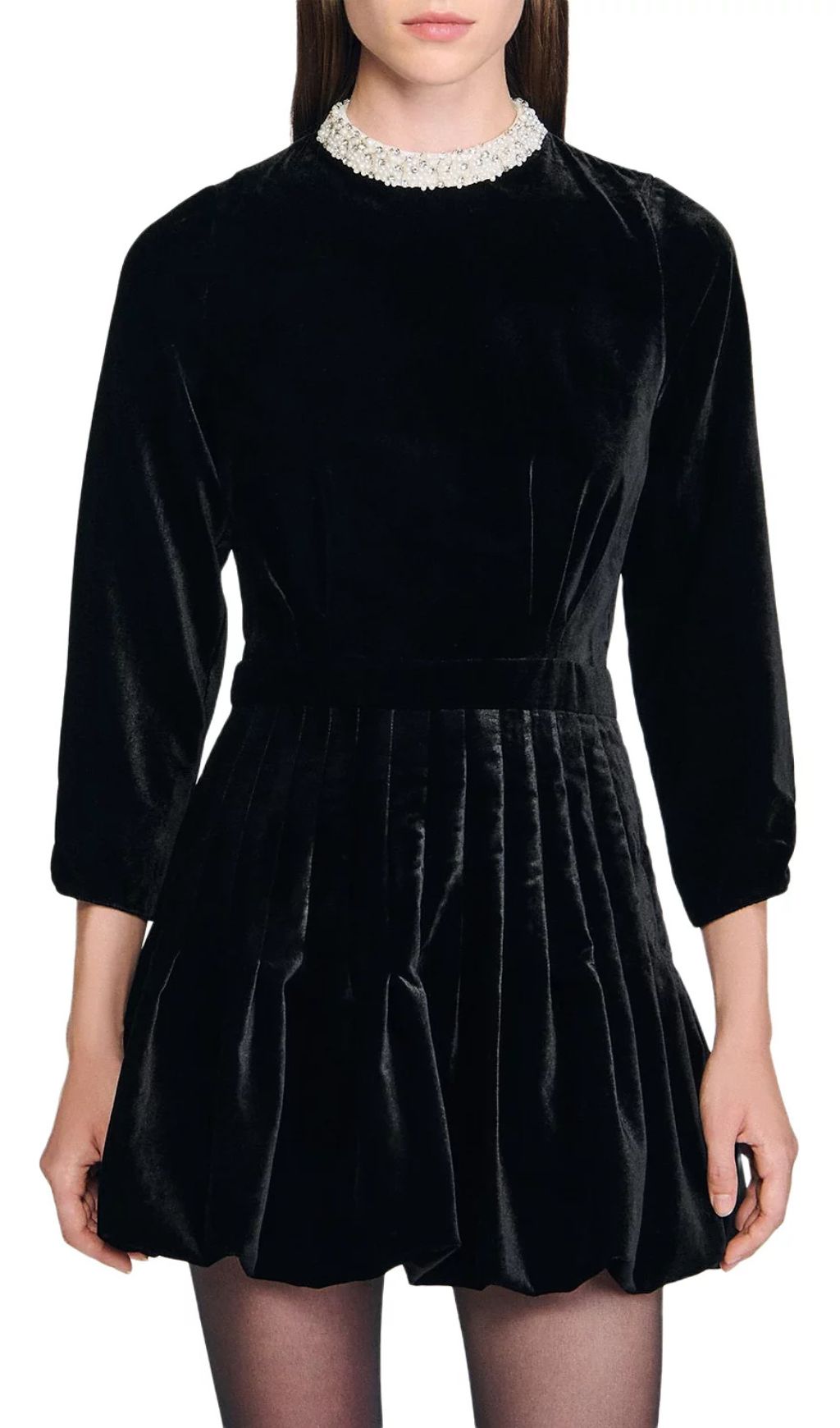 Fashionslee Women Beaded Velvet Short Dress