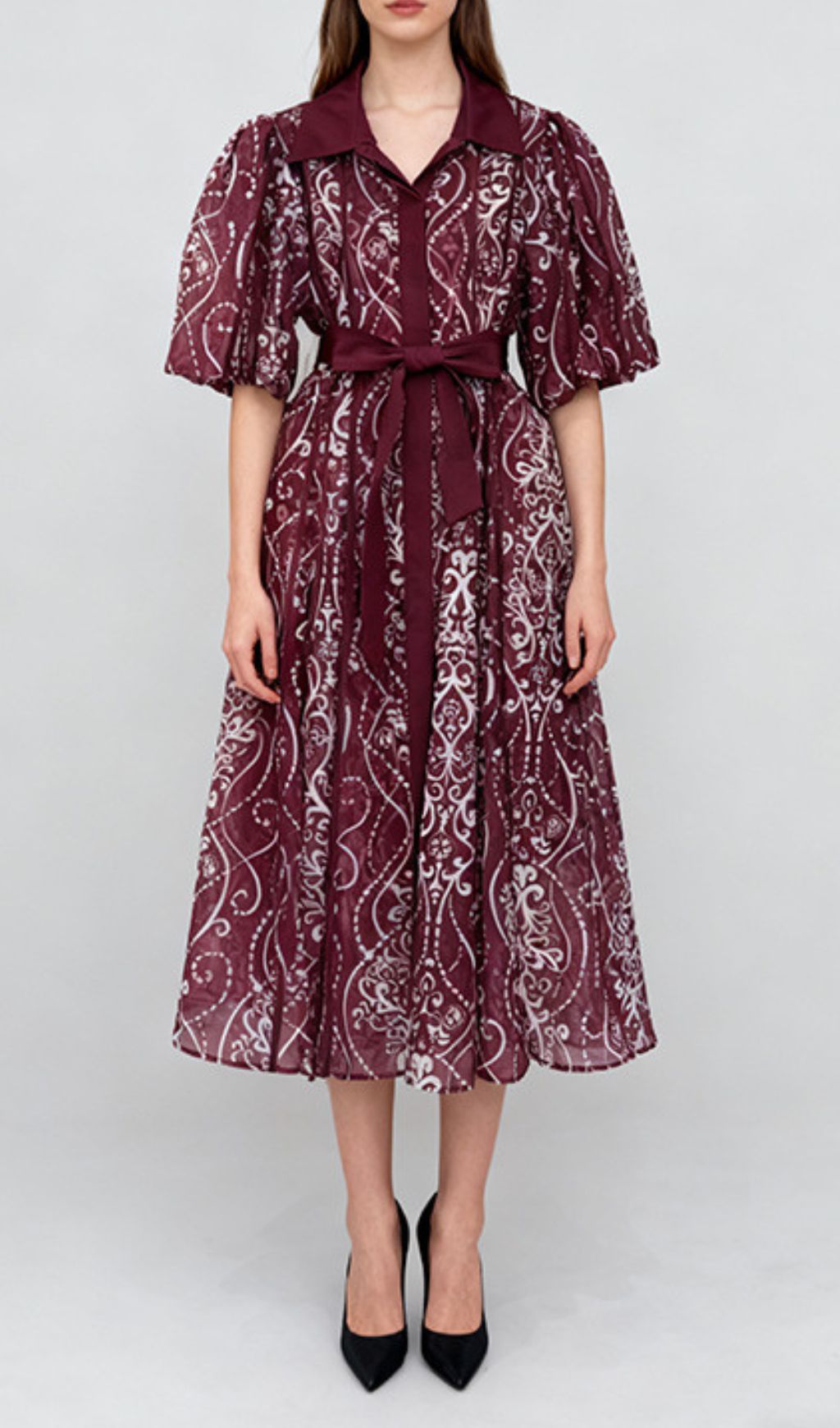 Fashionslee Women Inci Puff-Sleeve Printed Midi Dress