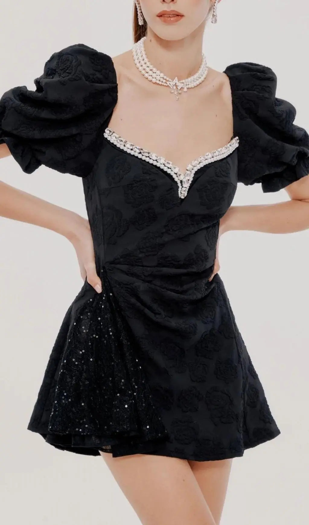 Fashionslee Women Diamond Floral Backless Mini Dress In Black
