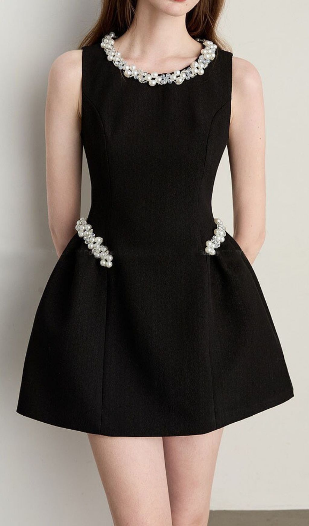 Fashionslee Women Keitha Black Sleeveless Beaded Mini Dress