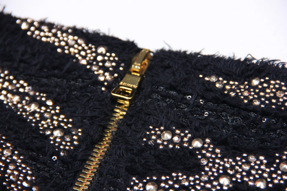 RHINESTONE VIRAL KNIT MIDI SKIRT - OWNCI