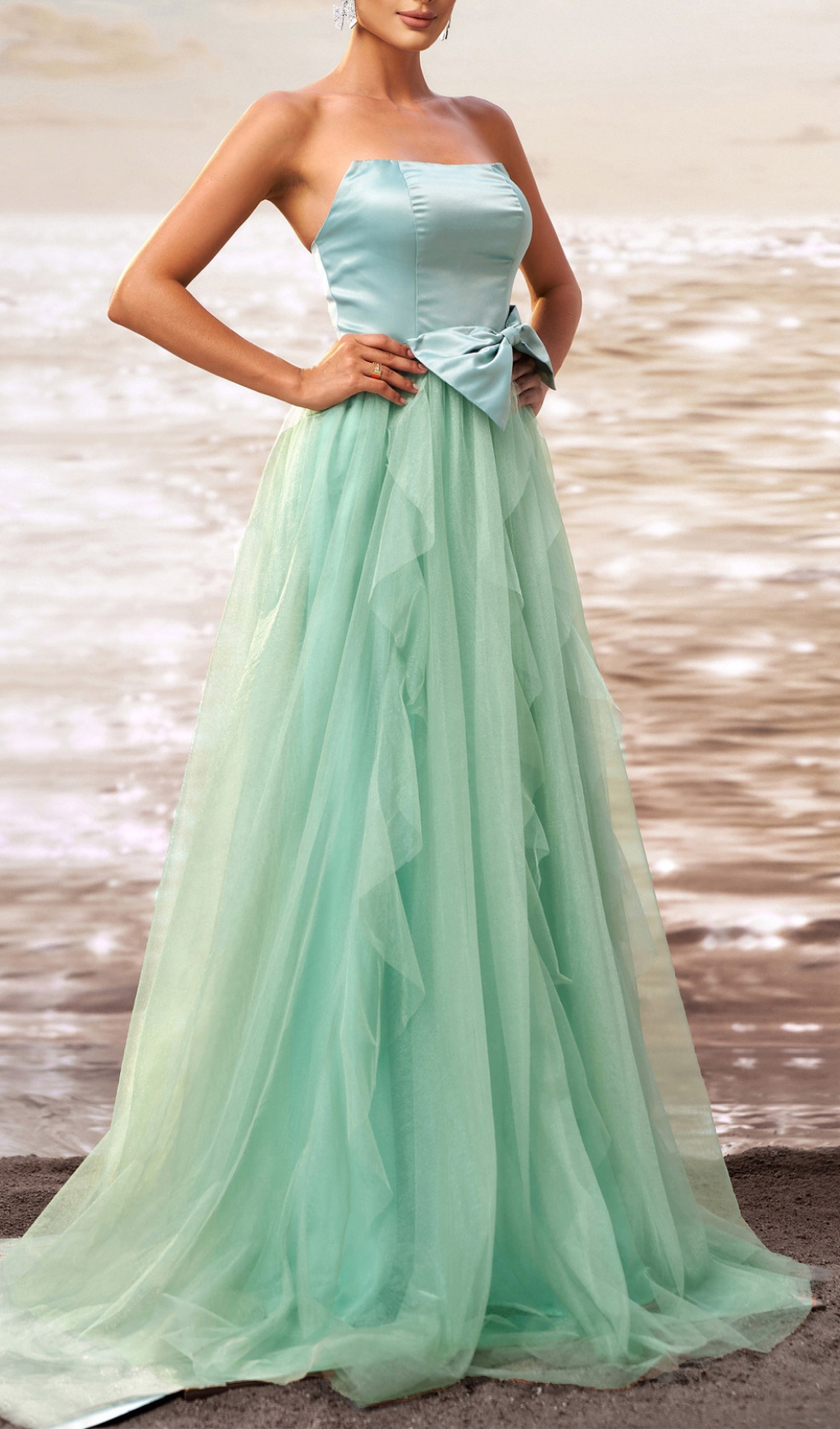 656c1c5447bc06e385652f9c8b218ce3.jpg Fashionslee Women Dafna Mint Strapless Bow Mesh Maxi Dress