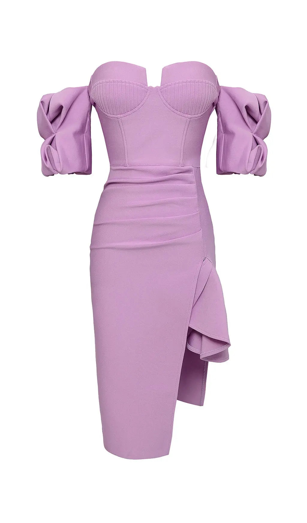 Fashionslee Women Strapless Draped Sleeve Slits Bandage Midi Dress
