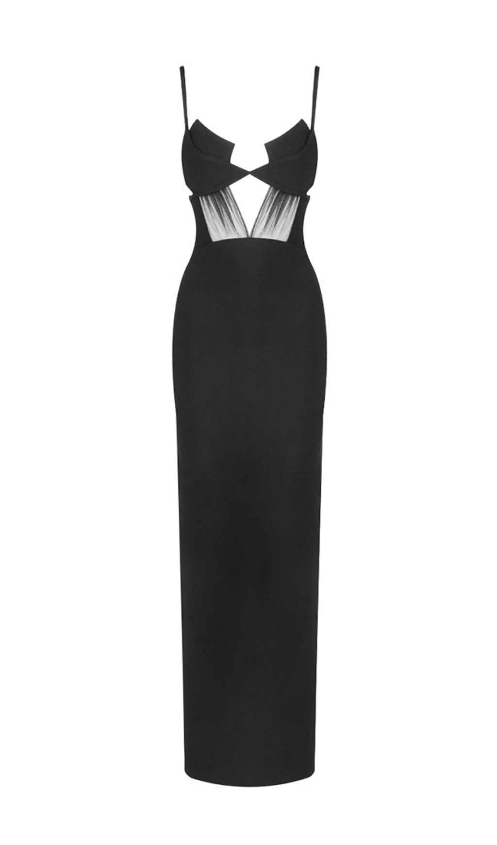 Fashionslee Women Black Mesh Insert Bandage Maxi Dress