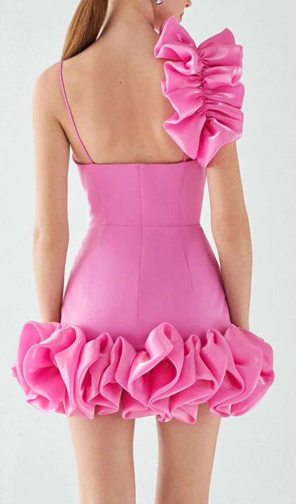 Fashionslee Women Bari Pink Ruffle Detail Mini Dress
