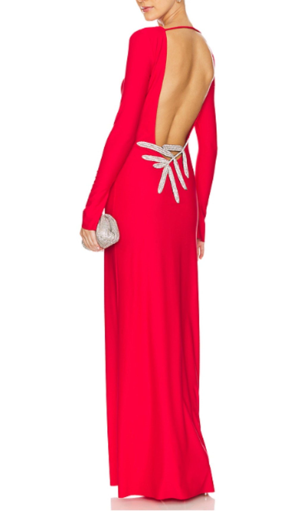 Fashionslee Women Basma Red Long Sleeve Backless Maxi Dress